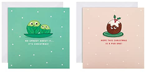 Hallmark Charity Weihnachtskarten 25572885 Lustiges Rosenkohl und Pudding, 16 Stück