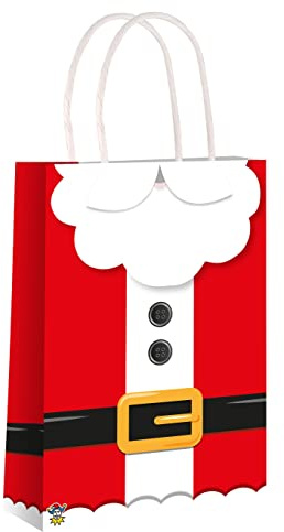 Anila's Complete Christmas Themed 10 Party Bags, Fillers & Favours – 10 Santa Party Bags with Handles. (Ideal for Children Aged 3-8)