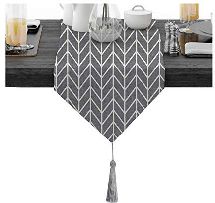 EHOMERY Tischläufer Zum Besticken, Couchtisch Deko Grau Pfeil Tischläufer Cotton 30x140CM