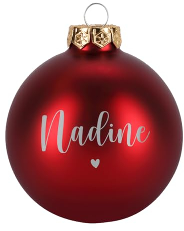 Herz & Heim® Weihnachtskugel aus Glas mit persönlicher Gravur/Rot oder Weiß/Matt oder Hochglanz/Ø 8 oder 10 cm/Verschiedene Motive Ø 10 cm, Rot Matt, mit Herz