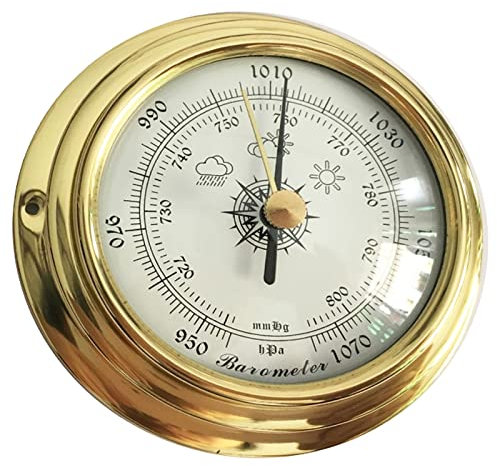 WINSR Wandbehang Barometer Barometer für das Haus Barometer Outdoor Messing Wetterstation Multifunktionale Haushaltswetterstation Aneroid Barometer, Gold