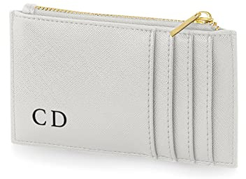Active Window Films Personalised Card Holder, Monogram, Initial Purse, Credit Card Coin Purse, Initial cardholder, Personalised Purse, Gift for her (Style 1, Black on Grey)