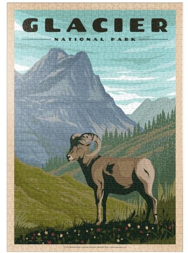 MyPuzzle Glacier National Park - Where the Bighorn Sheep Roam, Vintage Travel Poster - Premium 1000 Teile Puzzle - MyPuzzle Sonderkollektion von Havana Puzzle Company