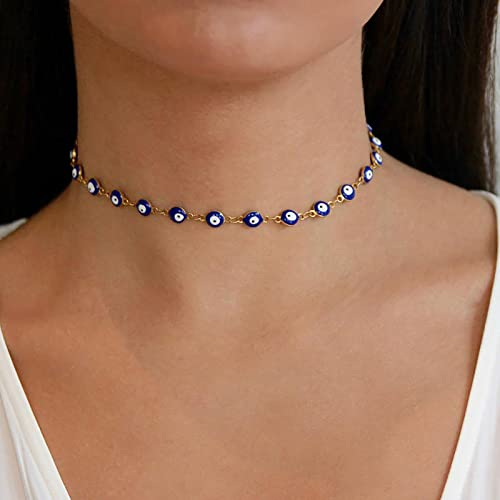 TseenYi Böses Auge Choker Halskette Boho Böses Auge Perlen Halskette Kurze Choker Halskette Kette Schmuck Für Frauen Und Mädchen Geschenke (Gold)