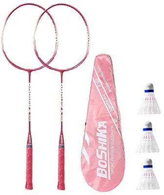 ACHETE Lot de 2 raquettes de badminton professionnelles unisexes pour adultes, fabriquées en fibre de carbone haute tension pré-enfilées (rose)