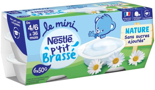Nestlé Bébé - P'tit brassé mini nature sans sucres ajoutés - dès 4/6 mois - 6 x 50g
