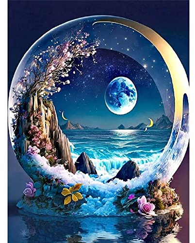 Diamond Painting Erwachsene und Kinder, 5D Diamant Painting Bilder landschaft Set, DIY Diamant Crystal Arts Craft Cross Stickerei Malerei Kits Home Wand Décor (Mond 30x40cm)