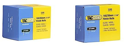 TACWISE 0301 Clous de Finition 16G/64 mm, Boîte de 2.500, Argent, 64 mm & 0293 Clous de Finition 16 GA/30 mm Lot de 2 500 Pièces