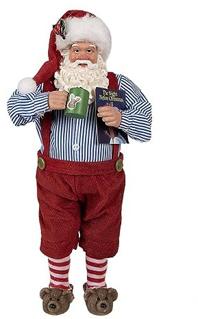Clayre & Eef Figur Weihnachtsmann 28 cm Rot Textil auf Kunststoff