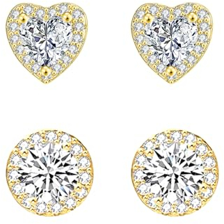 Orecchini Argento 925 e Oro Con Brillantini Punto Luce - 2 Paia Anallergici per Donna e Ragazze - Set 8mm e 9mm