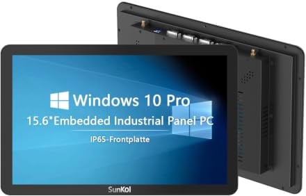 SunKol 15,6 Industrie Panel PC Embedded IP65 Kapazitiver Touchscreen HMI | All-in-One Industrie PC Windows 10,1920×1080 FHD,J1900,8GB RAM 512GB SSD,VESA,LAN/USB/RS232/RS485,Industrieautomation