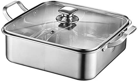 OQHAIR Olla Caliente Shabu Olla Caliente Shabu de Acero Inoxidable con Divisor para Kit de Cocina, Estufa de Gas, Olla de Pato mandarín (Color: Plata, tamaño: 28 cm) (Plata 32 cm)