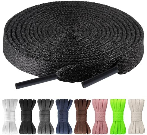 Yusimu Lacets Noirs pour Baskets - Compatible avec Converse, Chaussures de Sport et Plusieurs Marques | Largeur 8mm | Hommes, Femmes et Enfants | Résistant à l'Usure, 130 cm - 1 Paire