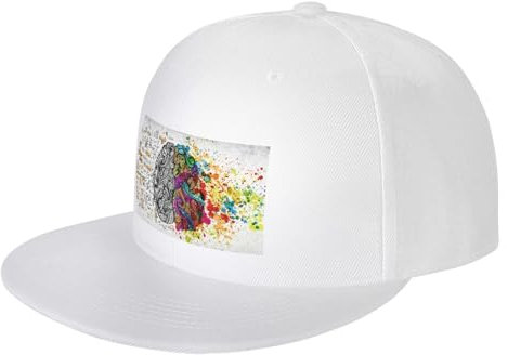 JCAKES Flat Bill Hüte für Männer & Frauen / Vorteile für linke und rechte Gehirnhälfte / Herren flache Kappen, verstellbare Snapback-Kappe – langlebig, leicht, bequem und einfach zu reinigen, weiß,
