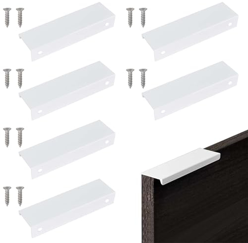 Rapidbok Poignée de Meuble,Lot de 6 Poignet de Porte Cuisine Blanc, Poignée de Cuisine Invisible, Poignée d’Armoire de Cuisine, Poignées de Cuisine en Alliage D'aluminium avec Vis pour Tiroirs