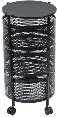 Tacarlha Drehbares Lagerregal, Rollwagen mit 3/4/5 Ebenen, Obst- und Gemüseregal mit Rädern, Küchenrollwagen, Mehrlagiges rundes Küchenregal ohne Montage, Geeignet für Küche, Bad, Wohnzimmer, B