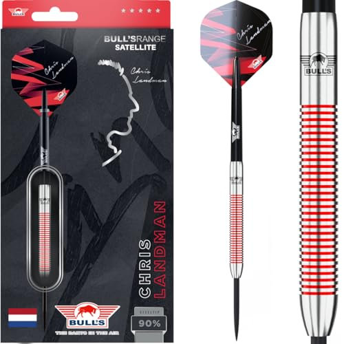 Bull’s Chris Landman 90% Tungsten Steeltip Darts - 21g - Professionelle Darts mit Ringgriff, Eingraviertem Logo, Silber-Rotes Design, Perfekte Balance für Präzise Würfe