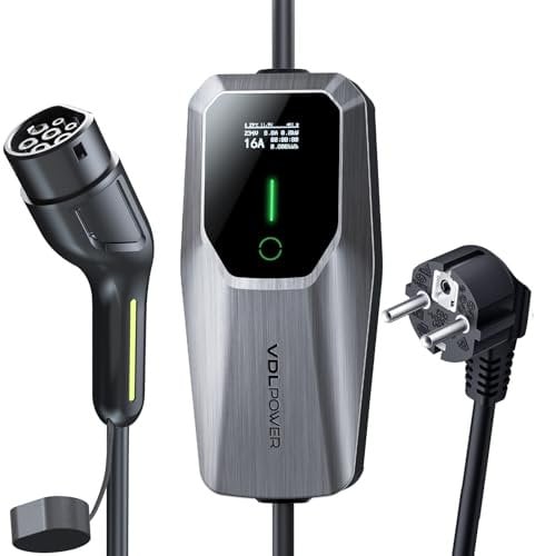 VDLPOWERVP Typ 2 Ladekabel Schuko, 3.6KW /8M Ladekabel Elektroauto, 6A-16A Tragbare EV Ladegerät, Typ 2 Wallbox Ladestation für Elektrofahrzeuge mit Einphasigem EU-Schuko, IP65 Wasserdicht(3.68KW-8M)