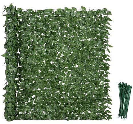 Outsunny Haie Artificielle Brise-Vue décoration Rouleau 3L x 1,5H m Feuillage hêtre réaliste Anti-UV, feuilles en soie, Vert foncé