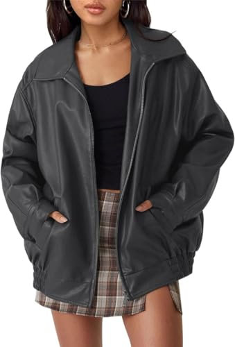 BaeKnyin Damen Herbst und Winter modische Leder Jacke Motorrad Anzug-BlackGrey-S1