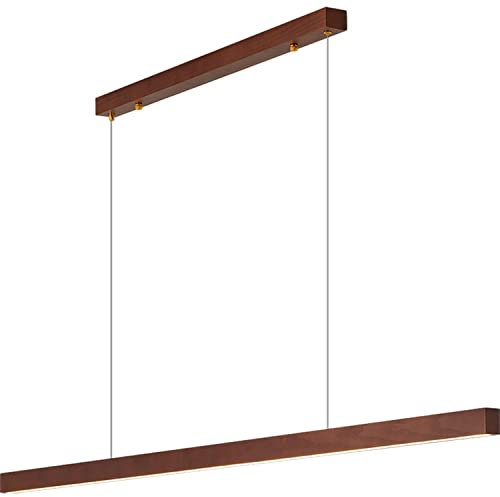 MEDPHZP Lámpara Colgante Lineal de Madera, Luces de Isla para Comedor, lámpara Colgante de Techo LED Regulable Moderna, para Comedor, Cocina, Isla, Sala de Estar, Bar, Nogal, 80 cm