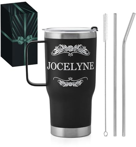Maverton Mug Isotherme Noir 600 ml en Acier Inoxydable avec Brosse de Nettoyage - Gobelet avec Paille et Couvercle gravé - Cadeau Anniversaire Femme - Idee Cadeau Femme prenon