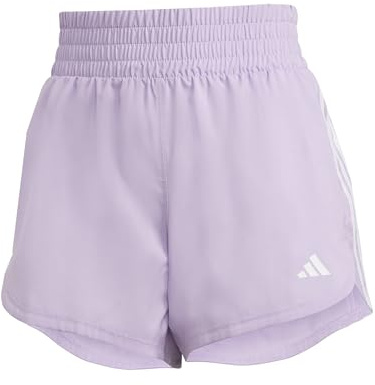 adidas Women's Pacer Training 3-Stripes Woven High-Rise Shorts, Powder Plum/White, M 5 inch