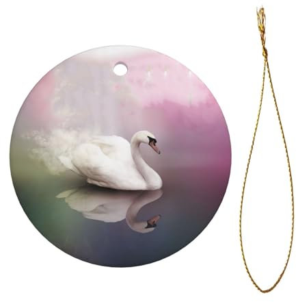 Weißer Schwan, Weihnachtsdekoration, Weihnachtsbaumschmuck, Druck, rund, Keramik, hängende Ornament für Zuhause, Party-Dekoration
