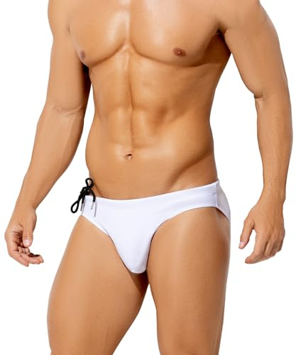 Casey Kevin Bañador de Natación Slip Hombre, Brief Trajes de Baño, Swimming Calzoncillos Secado Rápido para Playa Piscina Deportes Acuáticos Drawstring Baador, Blanco, S