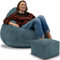 DreamRoots Sitzsack Erwachsene Cord oder Kinder - Bean Bag Sofa - Sitzsack Cord mit Hocker und Bezug - Sitzsäcke mit Füllung 90x90x100 cm Ocean Depths