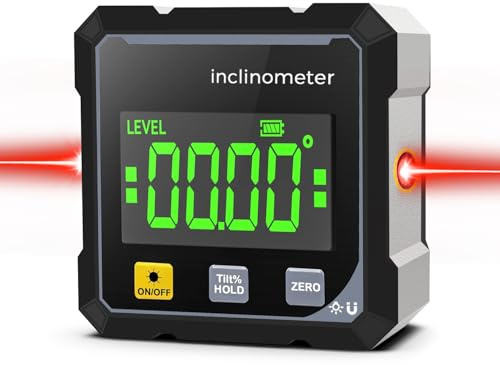 Digital Angle Finder with Laser, 4-Side Magnetic Digital Laser Level and Angle Finder, Digital Angle Gauge, Waterproof Inclinometer with LCD Display, Woodworking Measuring Tool