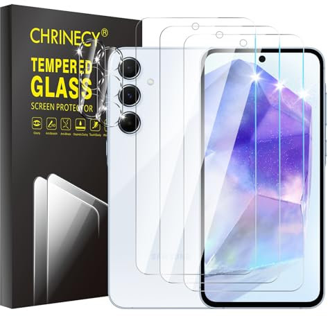 [5 Pièces] 3 Pièces Verre Trempé Compatible avec Samsung Galaxy A55 5G avec 2 Pièces Caméra Arrière Protecteur, Film en Verre Trempé [9H Dureté] [Sans Bulles] [HD]