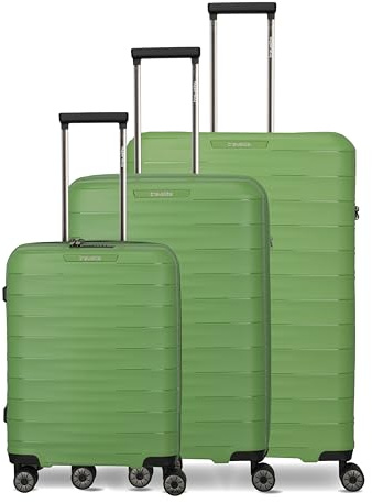 Travelite Koffer Set 3-teilig, MOOBY S/M/L, Kratzfeste Hartschale, mit recyceltem Material 55/66/77 cm, 4 Doppelrollen & TSA-Schlössern – Reisekoffer, Trolley, Handgepäck