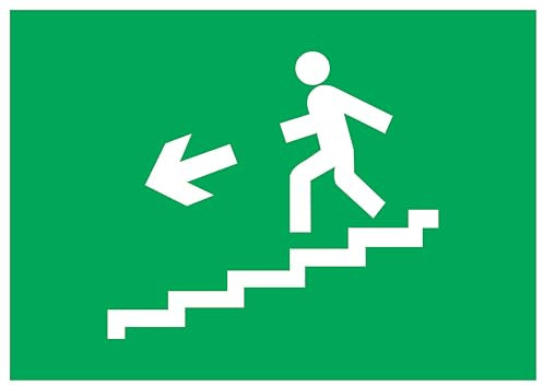 M-ITALY CARTELLO SEGNALETICO - SIMBOLO DISCESA SCALA DI EMERGENZA A SINISTRA - Adesivo Extra Resistente, Pannello in Forex, Pannello In Alluminio (Plastica, 10x15 cm)