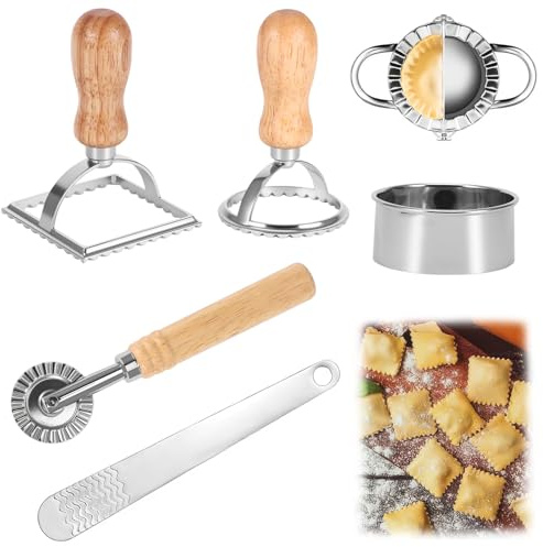 Ravioli Ausstecher Pelmeni Maker 6er Teigtaschenformer | Edelstahl Ravioli Former Mit Teigtaschenrad Und Teigrad Nudelwalze Gnocchi-Brett Ravioli Maker