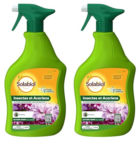 SOLABIOL Lot De 2 Sprays Anti Insectes & Acariens - 2 Pulvérisateurs - Prêt A L'emploi - 2x750ml - Action Rapide & Agit Par Contact - Traitement Plantes Intérieurs & Extérieurs SOFAZPAL750NX2