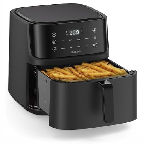 Brabantia Airfryer, XXL, 7,6 Liter, 1700 Watt, 80–200°C, PFAS-frei, für 8 Personen, 8 Kochprogramme, Digitaler Touchscreen, Cool-Touch-Griff, Antirutschfüße, Schwarz, BBEK1138