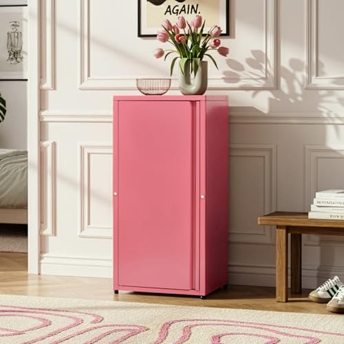 [en.casa] Armadio a Colonna in Metallo Armadietto da Ufficio con 1 Anta e 2 Ripiani Regolabili in Altezza Mobile in Acciaio per Archivio 88 x 40 x 35 cm - Rosso Anguria