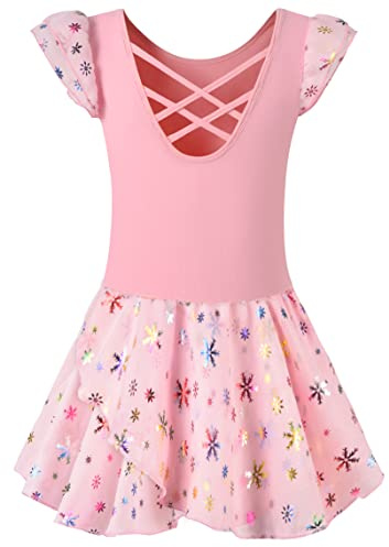 DANSHOW Girls Ballet Leotards for Dance Hollow Crisscross Back Strap | Hollow Crisscross Back straps, Double Layer Irregular Shiny Skirt，lightweight & skin-friendly fabric