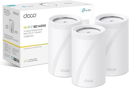 NEW TP-Link Deco BE68(3-pack) BE14000 Tri-Band WholeHome Mesh WiFi 7 System | 10Gbps Ports, 6GHz Band, AI-Roaming WiFi Router Extender Booster, MLO, 4K-QAM, IoT WiFi, HomeShield, VPN, Alexa&Google
