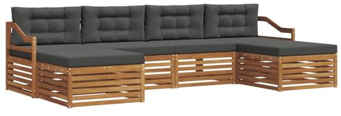 vidaXL Sofagarnituren 6 pcs Natur und Anthrazit Massivholz Akazie, Akazienholz Sofa, Moderne Gartenmöbel, haltbare Sitzgruppe, Bequeme Möbel für Terrasse und Garten