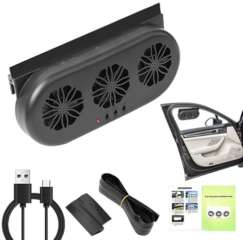 Solar Powered Car Ventilation Fan - Extractor Fan for Car Windows, Solar Powered Fan with Battery for Pets, SUVs, Trucks, Motorhomes and Mini Cars, Effective Air Circulation