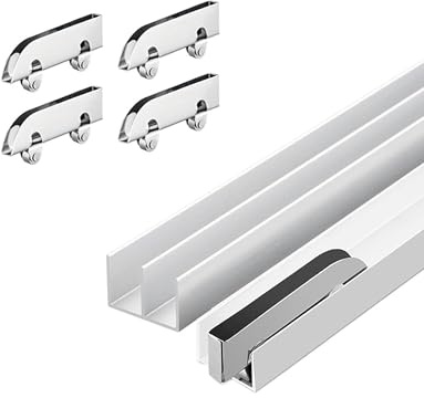 Rail de porte coulissante de placard avec roulettes – kit quincaillerie double rail en aluminium pour panneaux 1/8 (≈3 mm), rail porte vitrée pour meuble(80cm/31.5in)