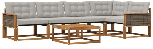 vidaXL Outdoor-Sofagarnitur mit Kissen 6 pcs Natürlich und Hellgrau, Garten-Sofa, modernes Outdoor-Sofa, langlebige Terrasse, Chill-Lounge, stilvolle Komfort-Einheit zum Entspannen