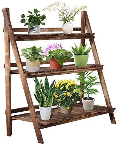 Outsunny Pflanzentreppe Blumenbank Blumentreppe Blumenregal Pflanzregal Blumenständer 3 Stufen Tannenholz Dunkelbraun 100 x 37 x 93 cm