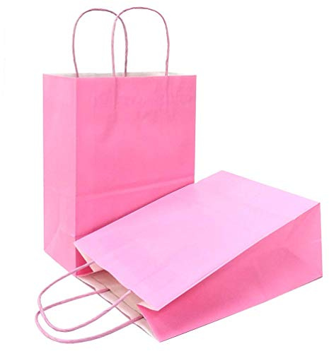 AZOWA Gift Bags Medium Pink Kraft Paper Bags With Handles Set of 25 (22 x 11 x 27 CM, Pink)