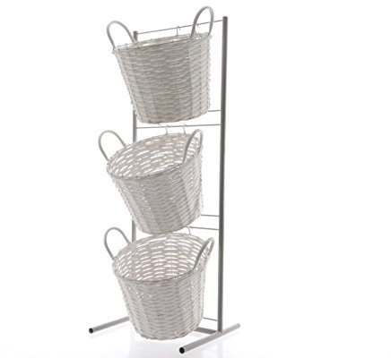 Eisenregal mit drei Weidenkörbe weiß Verkaufständer 41 x 37 x116 cm