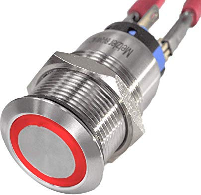 Metzler® LED-Druckschalter rastend mit Ringbeleuchtung und IP67 Edelstahl Rot 19mm Einbau stoßfest und wetterfest Schließer Öffner Wechsler langlebig 100000 Schaltzyklen Auto Boot Klingel