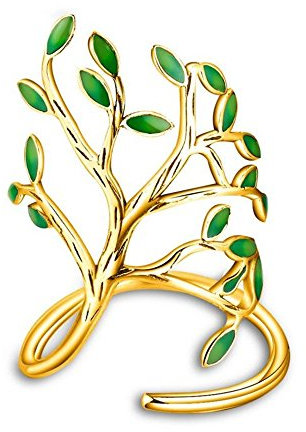 Uloveido Gold Life Tree Stackable Statement Adjustable Size Rings for Women with Enamel Green Leaves HR303