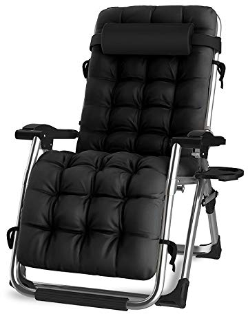 DQCHAIR Komfortable Schwerelosigkeit Recliner Terrasse Faltbare Einstellbare Outdoor-Büro Strand Extra breite Terrasse Liegestuhl Mit Kissen Unterstützt 200 kg (Color : Black)